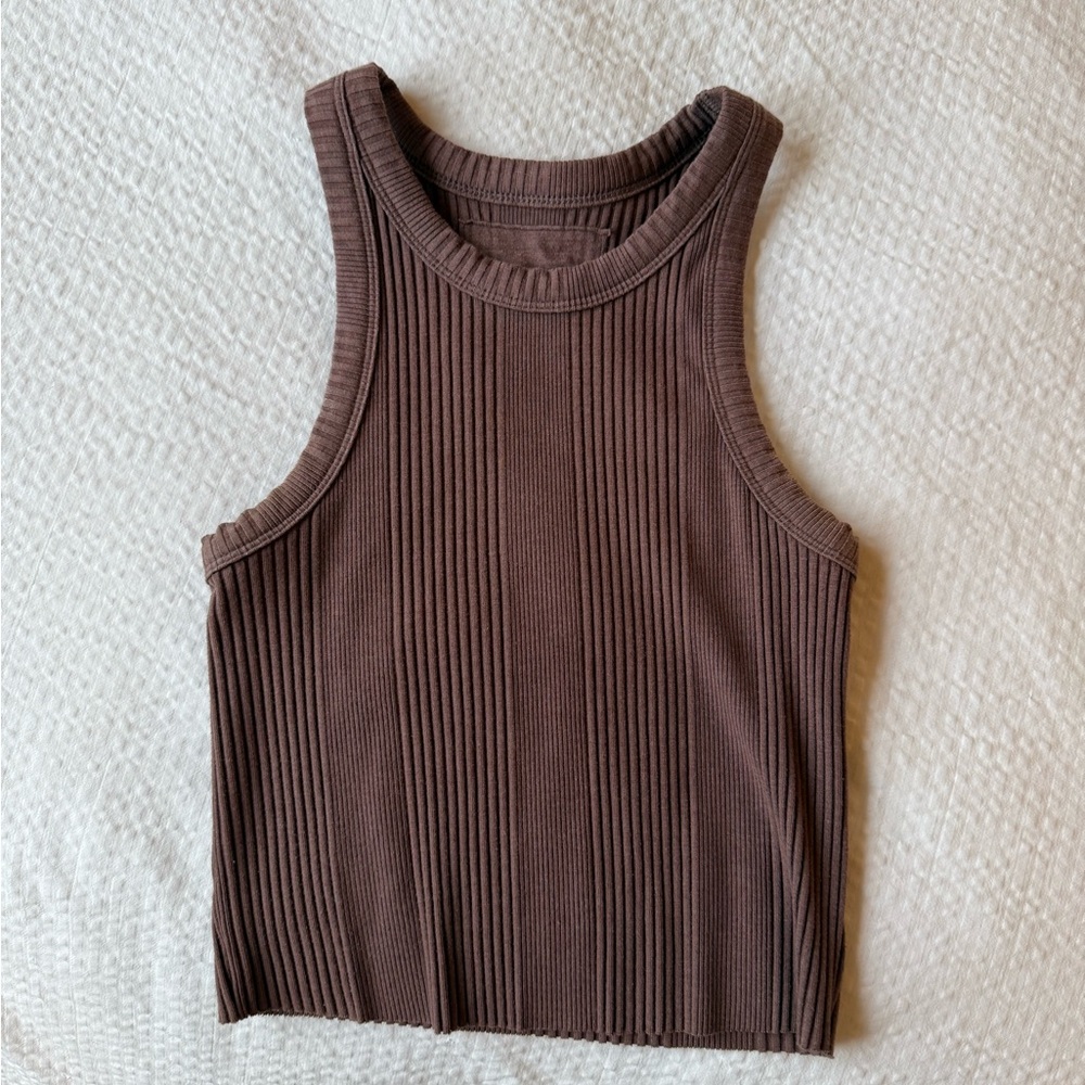 Sleeveless Ribbed Brown Tank Top